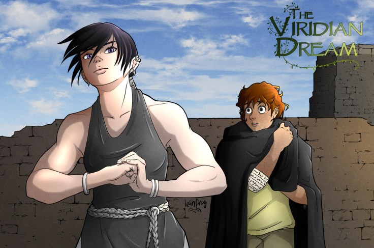 Nova stands in the foreground, looking human and punching her fist into her palm. She wears a gray, sleeveless dress with a silver belt. Behind her, Rowan stares at her, clutching her cloak around his shoulders.